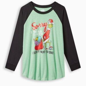 Torrid Grinch Shirt Green Raglan Sleeve Top 2X